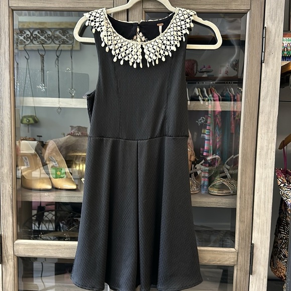 FREE PEOPLE Anthropologie Black Waffe Knit Collar Party Dress Size Small - Picture 6 of 8